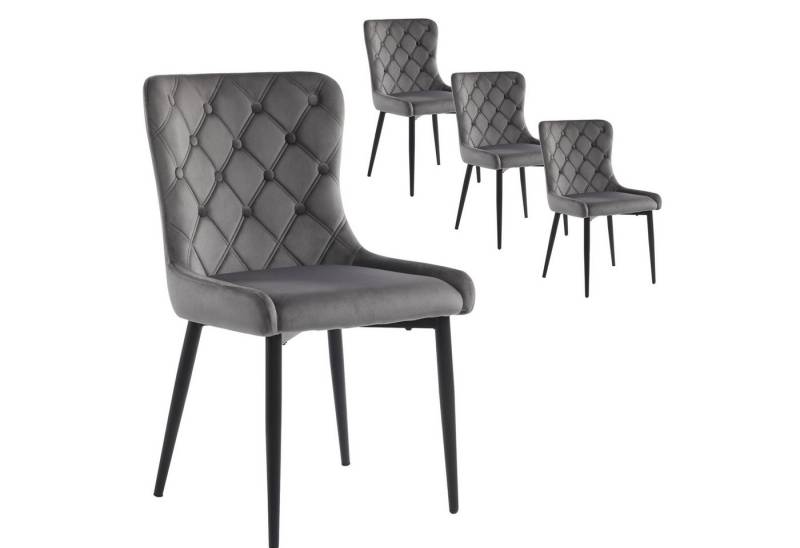 i@home Esszimmerstuhl Küchenstuhl mit Samtbezug und Rückenlehne,Polsterstuhl aus Metall (4 St), Schwarze Stuhlbeine aus Eisen, dunkelgrau von i@home