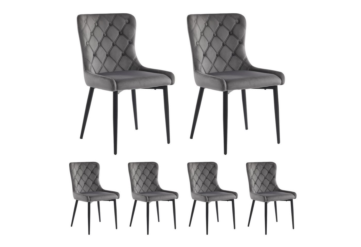 i@home Esszimmerstuhl Küchenstuhl mit Samtbezug und Rückenlehne,Polsterstuhl aus Metall (6 St), Schwarze Stuhlbeine aus Eisen, dunkelgrau von i@home
