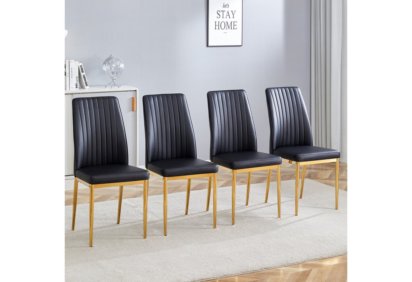 i@home Esszimmerstuhl Mode Essstuhl 4-teiliges Set: Silbermetallbeine, weißes PU-Leder (4er Set),Eleganter am Esstisch das einen eleganten Essraum schafft) von i@home