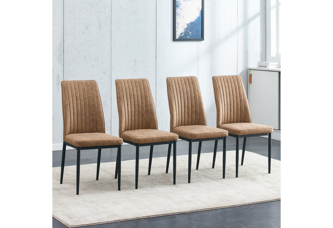 i@home Esszimmerstuhl Mode Essstuhl 4-teiliges Set: Silbermetallbeine, weißes PU-Leder (4er Set),Eleganter am Esstisch das einen eleganten Essraum schafft) von i@home