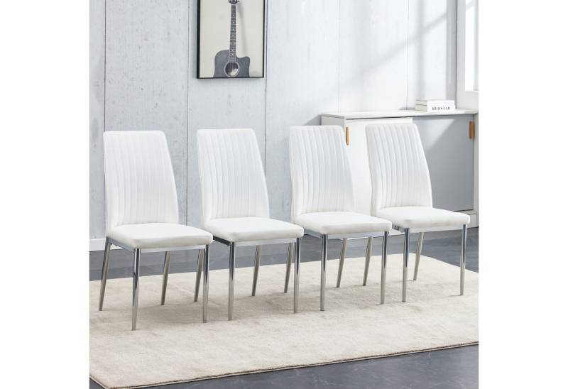 i@home Esszimmerstuhl Mode Essstuhl 4-teiliges Set: Silbermetallbeine, weißes PU-Leder (4er Set),Eleganter am Esstisch das einen eleganten Essraum schafft) von i@home