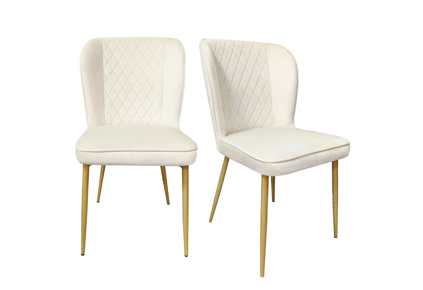 i@home Esszimmerstuhl Polsterstuhl Design Stuhl mit Rückenlehne (Bis 150 kg belastbar, 2 St), Sitzfläche aus Samt Gestell aus Metall, Beige/Weiß von i@home
