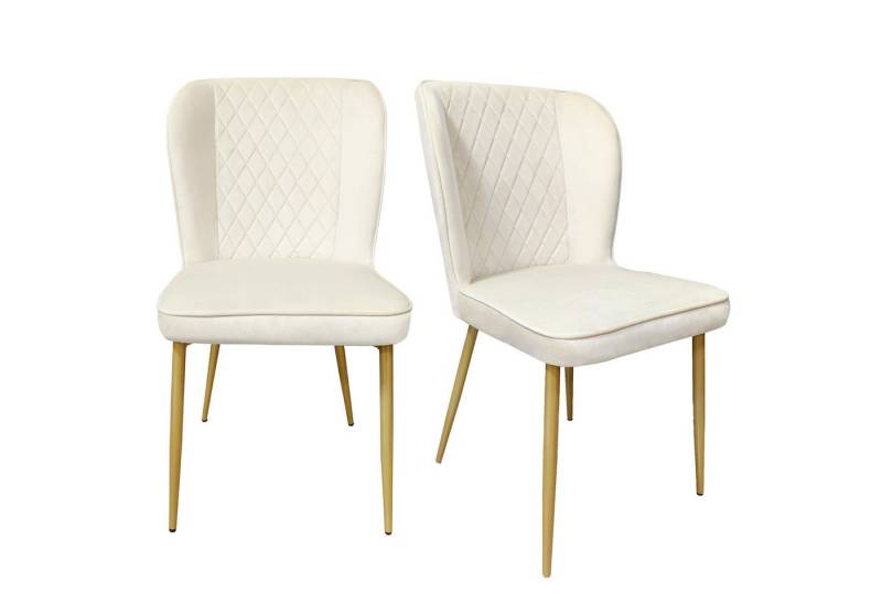 i@home Esszimmerstuhl Polsterstuhl Design Stuhl mit Rückenlehne (Bis 150 kg belastbar, 2 St), Sitzfläche aus Samt Gestell aus Metall, Beige/Weiß von i@home