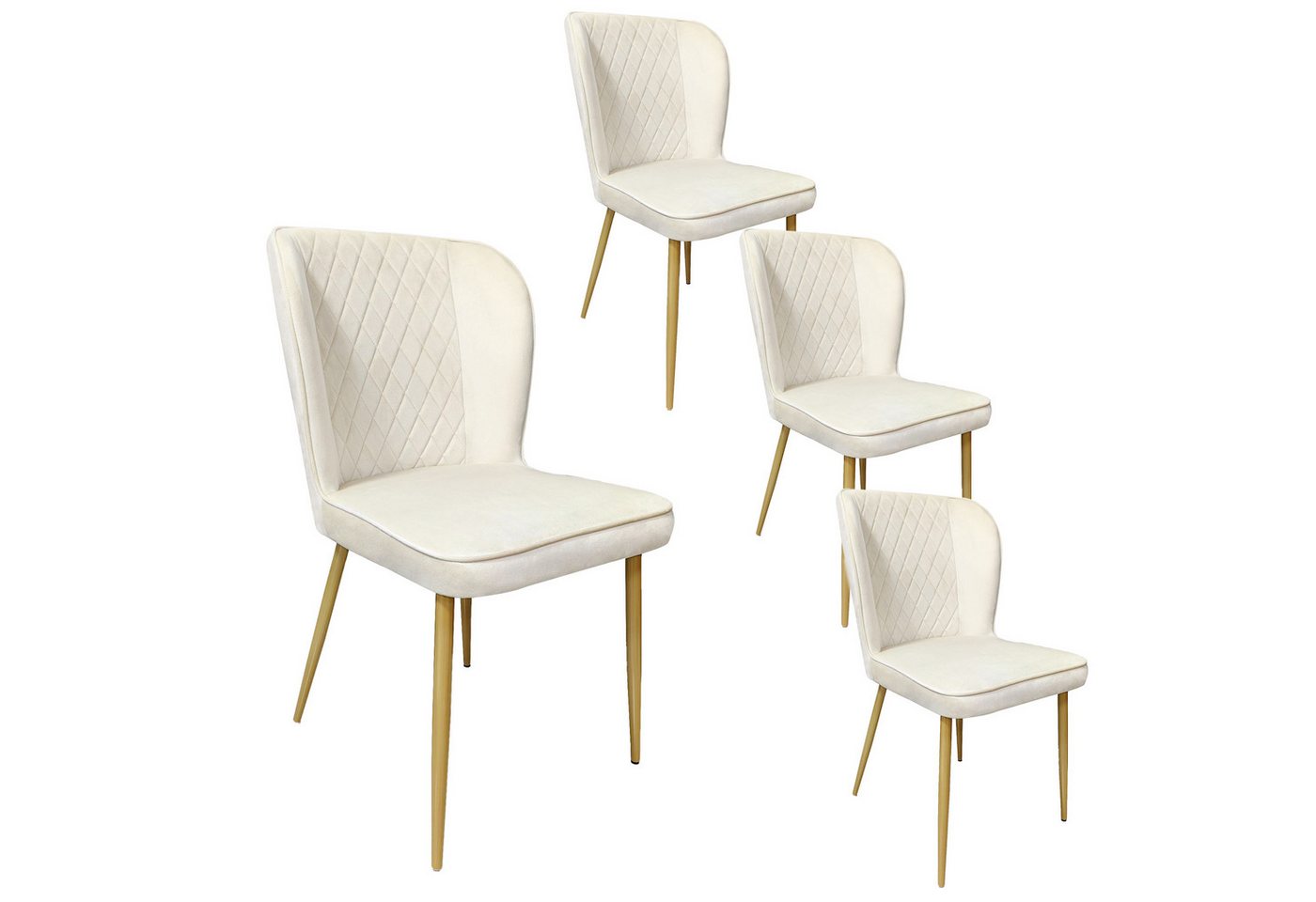 i@home Esszimmerstuhl Polsterstuhl Design Stuhl mit Rückenlehne (Bis 150 kg belastbar, 4 St), Sitzfläche aus Samt Gestell aus Metall, Beige/Weiß von i@home