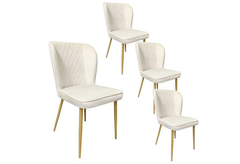 i@home Esszimmerstuhl Polsterstuhl Design Stuhl mit Rückenlehne (Bis 150 kg belastbar, 4 St), Sitzfläche aus Samt Gestell aus Metall, Beige/Weiß von i@home