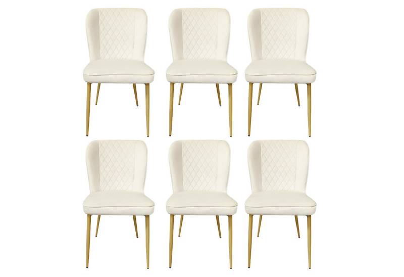 i@home Esszimmerstuhl Polsterstuhl Design Stuhl mit Rückenlehne (Bis 150 kg belastbar, 6 St), Sitzfläche aus Samt Gestell aus Metall, Beige/Weiß von i@home