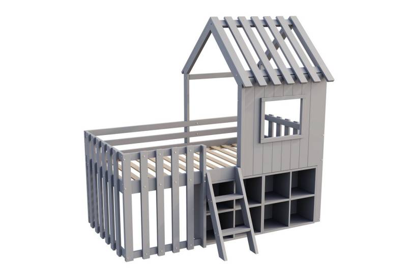i@home Hausbett Kinderbett 90x200, mit Dach und Fenster ohne Matratze (1-tlg., Einzelbett), Kinderbett im Spielhaus-Stil, Massivholz, Stauraum von i@home