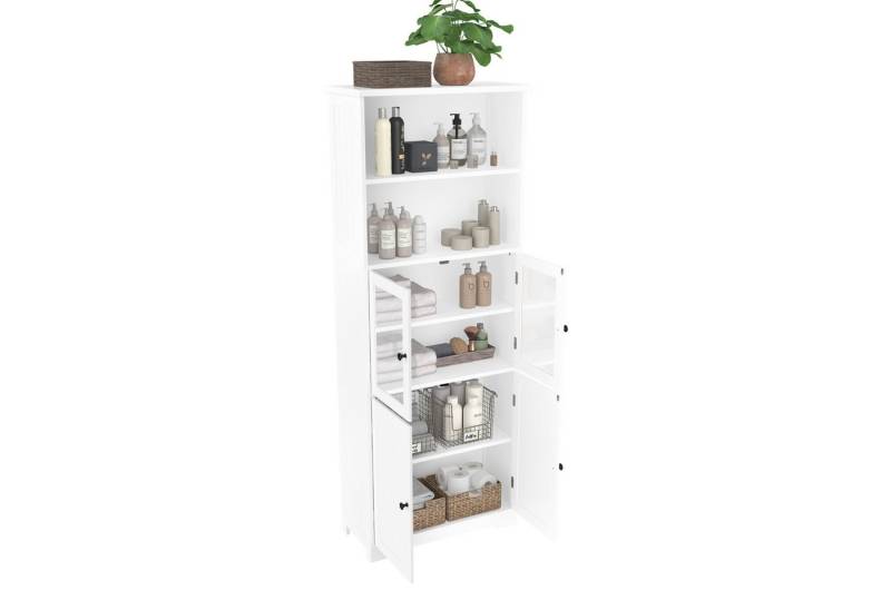 i@home Hochschrank Badezimmerschrank,weiß /grau (Packung set) mit offene Ablagefächer und verstellbare Trennwände,57.4*28.5*160cm von i@home