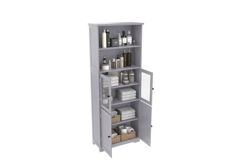 i@home Hochschrank Badezimmerschrank,weiß /grau (Packung set) mit offene Ablagefächer und verstellbare Trennwände,57.4*28.5*160cm von i@home