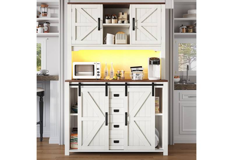 i@home Hochschrank Küchenschränke (115 × 40 × 174,7 cm) Küchenschränke mit Schiebetüren und LED-Beleuchtung, schwarz/weiß von i@home