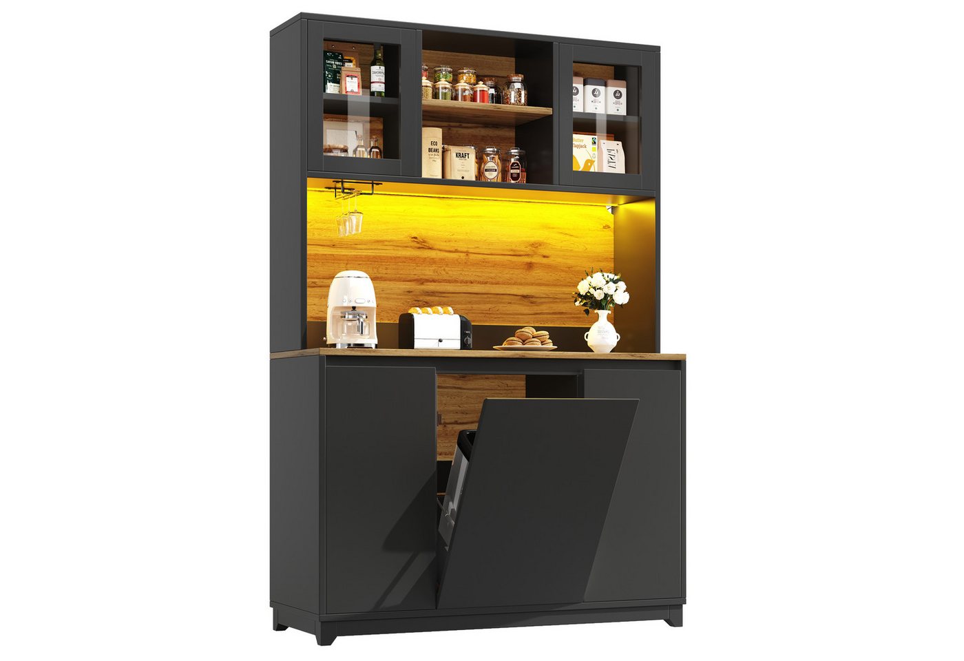 i@home Hochschrank Küchenschränke (120 × 40 × 180 cm) Küchenschränke mit 5 Türen und LED-Beleuchtung, schwarz von i@home