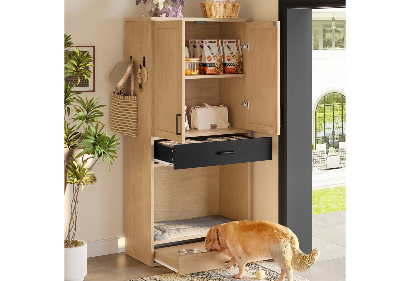 i@home Hochschrank Multifunktionaler Tierschrank in Eichenoptik 160cm hoch von i@home