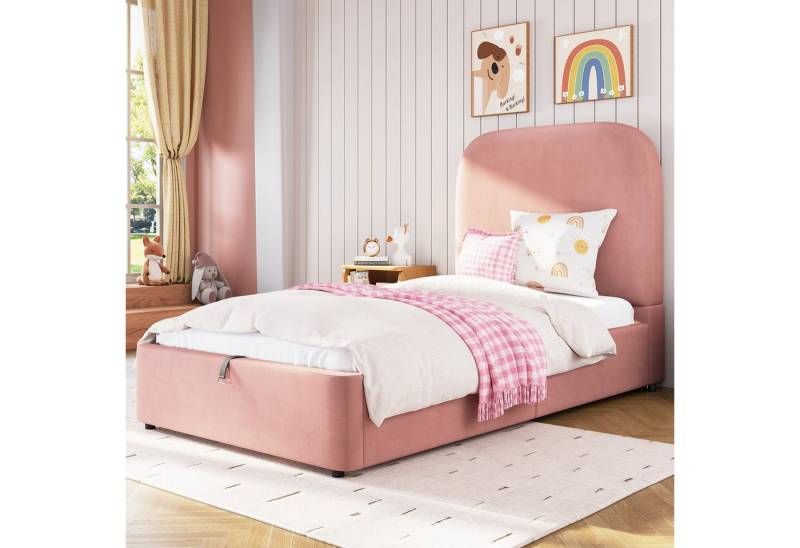 i@home Kinderbett Polsterbett, Einzelbett, Kinderbett 90 x 200cm, mit Lattenrost & Stauraum, Rosa von i@home