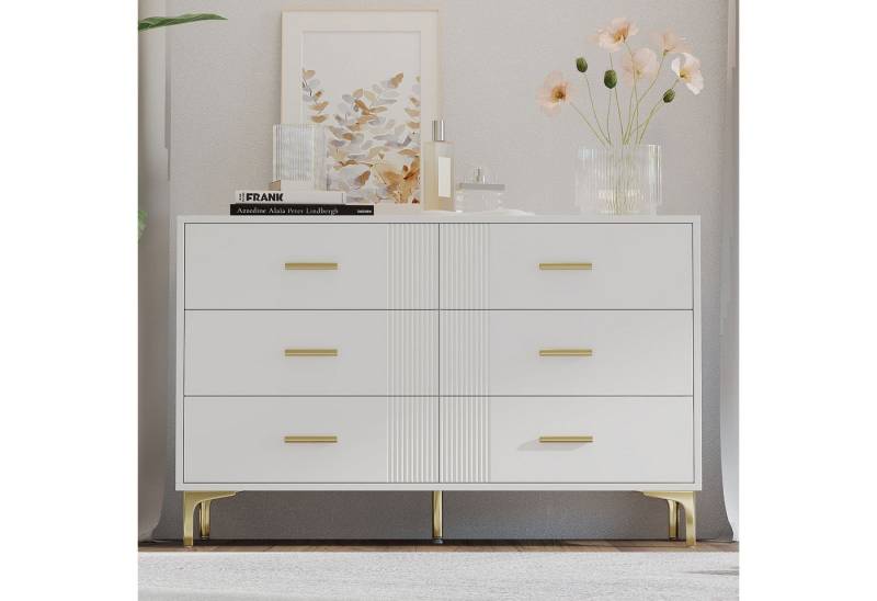 i@home Kommode Kommode mit 6 Schubladen – Weiße Türkommode mit Schubladen (für Wohnzimmer und Schlafzimmer, Maße: H76/B120/T40 cm) von i@home
