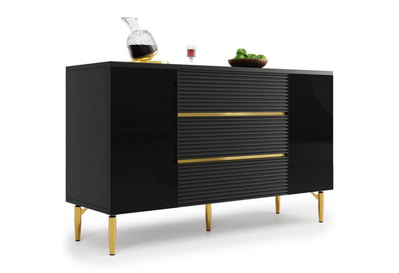 i@home Kommode Schwarzer Esszimmerschrank, Sideboard, Mit 3 Schublade und 2Türen, 120 x 40 x 73 cm (L x B x H) von i@home