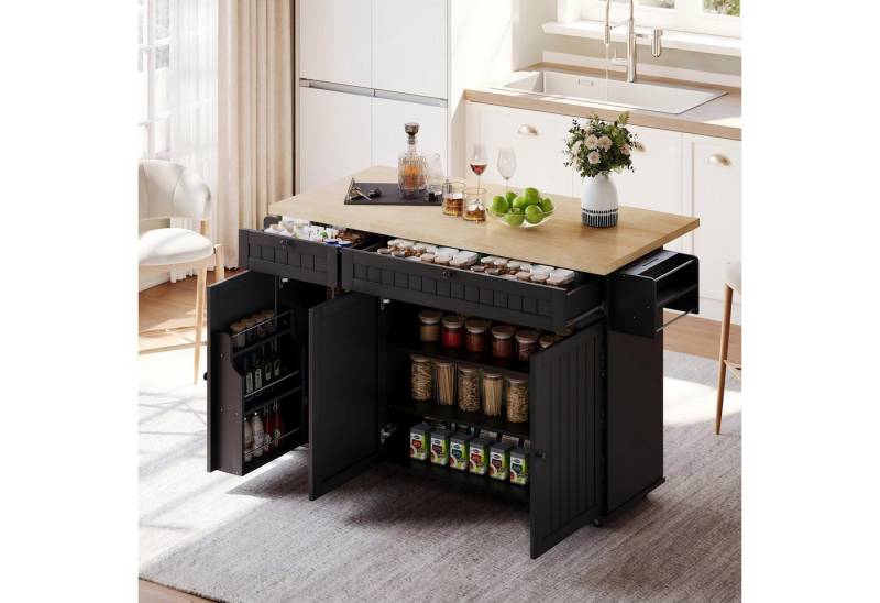 i@home Kücheninsel mit klappbarer Arbeitsplatte,Küchenschrank auf 6 feststellbaren Rollen, (mit Ablage,Türregal,2 großen Schubladen und Schrank 137 x 89,5 x 45 cm) von i@home