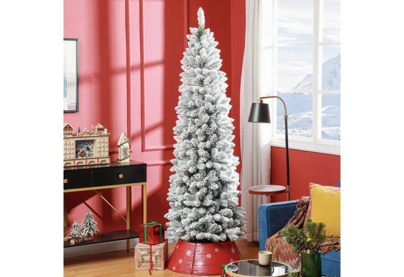 i@home Künstlicher Weihnachtsbaum mit Schnee Effekt, Tanne schmal platzsparend, 75 x 210 cm, Künstliche Tanne, Platzsparend, Wiederverwendbar,Zerlegbar von i@home