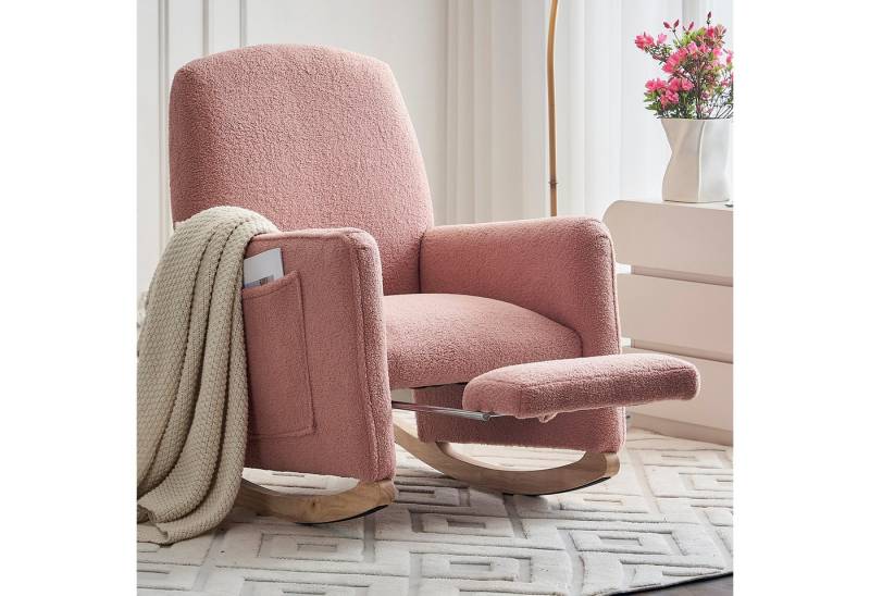 i@home Loungesessel Schaukelstuhl mit Hocker, Relaxsessel mit Ottomane (Rückenlehne für das Wohnzimmer,Teddy-Stoff, Schaukelstuhl für den Innenbereich mit hoher), Hohe Rückenlehne, Integrierter Fußhocker, Schaukelmechanismus von i@home