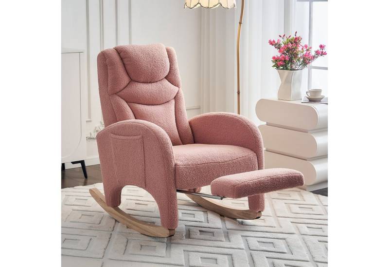i@home Loungesessel Schaukelstuhl mit Hocker, Relaxsessel mit Ottomane (Rückenlehne für das Wohnzimmer,Teddy-Stoff, Schaukelstuhl für den Innenbereich mit hoher), Hohe Rückenlehne, Integrierter Fußhocker, Schaukelmechanismus von i@home