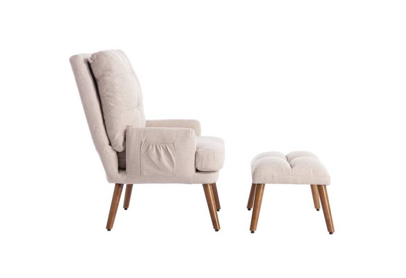 i@home Loungesessel mit Fußstütze und seitlicher Ablage, (Packung set, bestehend aus Sessel und Hocker), Rückenlehne 5-stufig verstellbar, beige von i@home