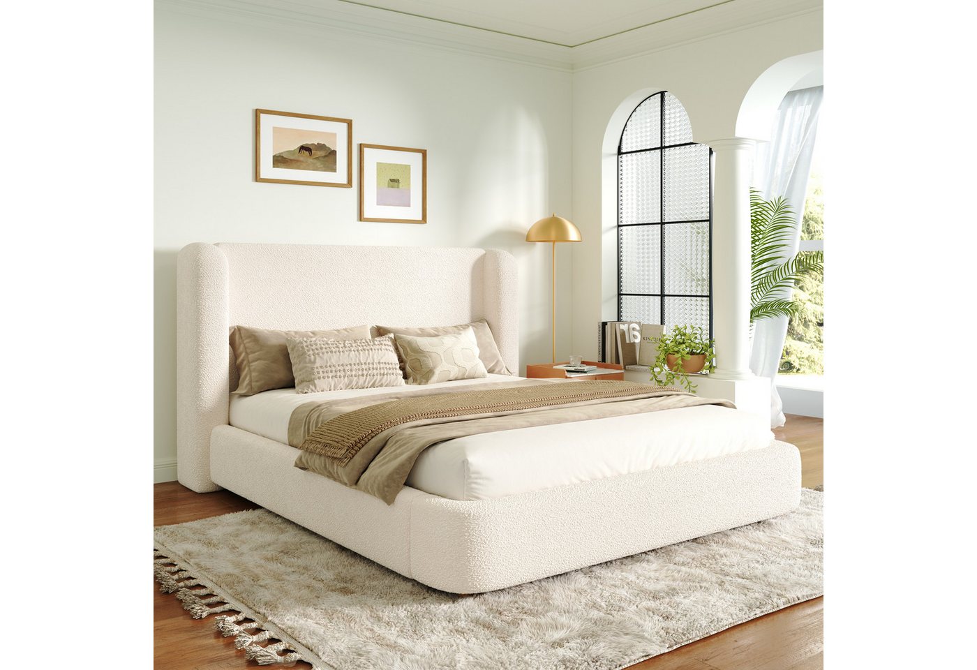 i@home Polsterbett Doppelbett,hydraulisches Funktionsbett,Bett mit Lattenrost (Kopfteil und großem Stauraum, gepolstertes Kopfteil, Beige 160 x 200, Komplettset) von i@home