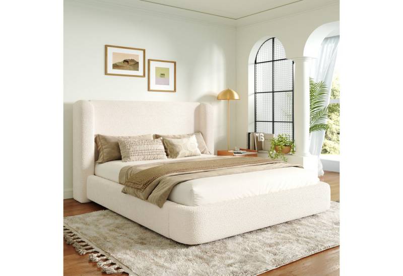 i@home Polsterbett Doppelbett,hydraulisches Funktionsbett,Bett mit Lattenrost (Kopfteil und großem Stauraum, gepolstertes Kopfteil, Beige 160 x 200, Komplettset) von i@home