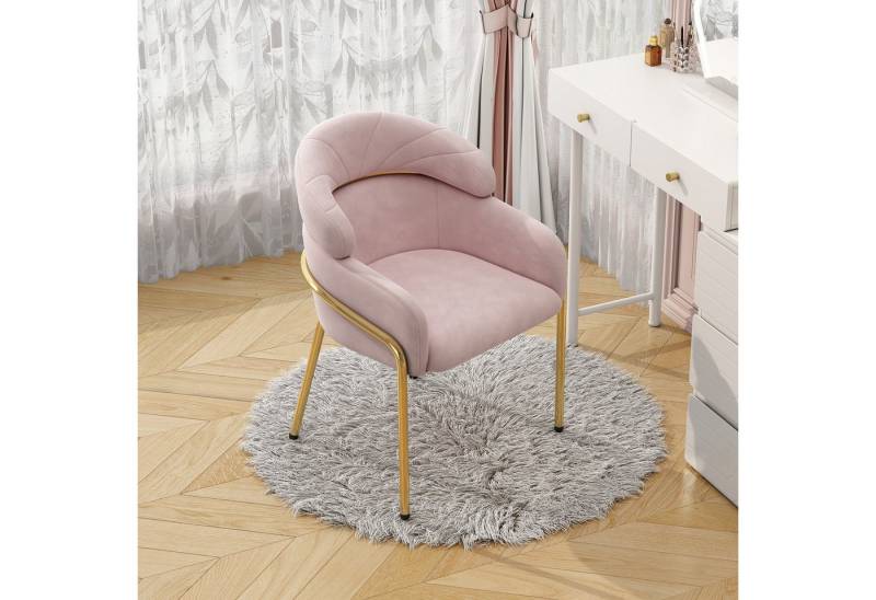 i@home Polsterstuhl Moderner Esszimmerstuhl / Schminkhocker mit goldenen Metallbeinen, Eleganter Samt Sessel, Grau von i@home