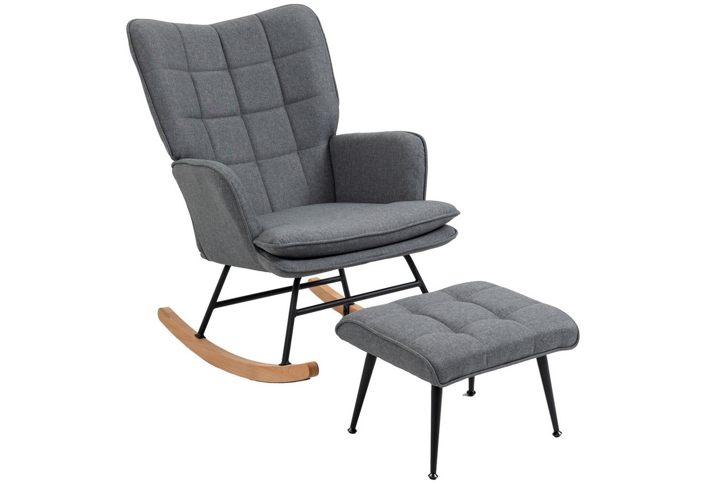 i@home Schaukelstuhl Schwingsessel mit Hocker, Armlehnsessel, Stillsessel mit Leinenoptik von i@home