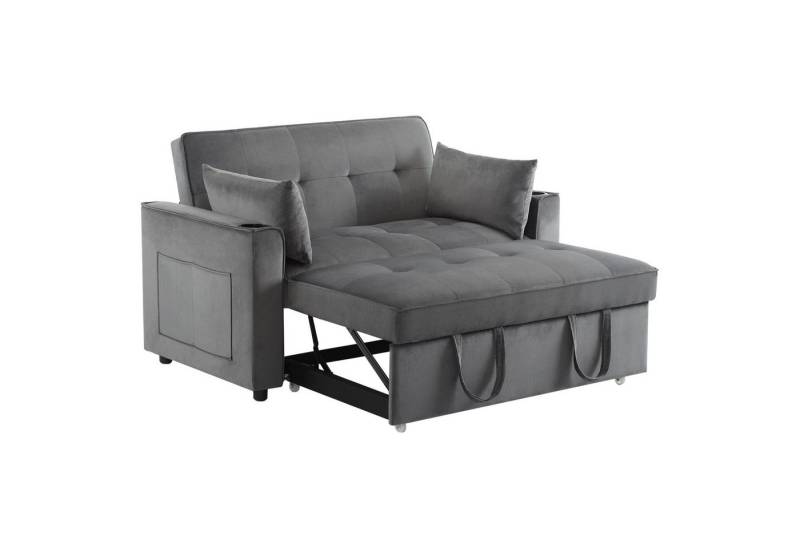 i@home Schlafsofa, Multifunktionssofa mit Schlaffunktion, Schlafsofa mit Getränkehalter und Kissen, Rückenlehne neigbar 105°/140°/180°, geeignet für Wohnzimmer, Schlafzimmer, Heimkino-Wohnung, Grau von i@home