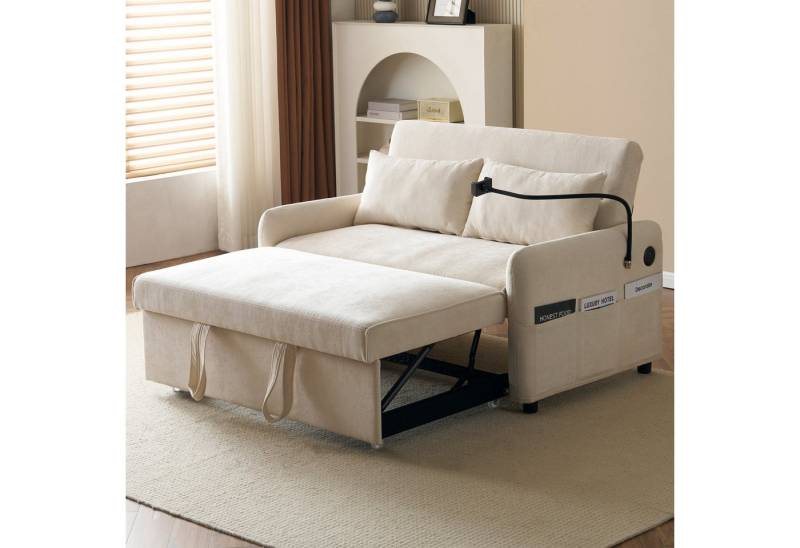 i@home Schlafsofa Doppel-Klappschlafsofa, Multifunktionssofa, Dunkelgrau/Beige, verstellbare Rückenlehne, Handyhalter, USB-Ladeanschluss von i@home