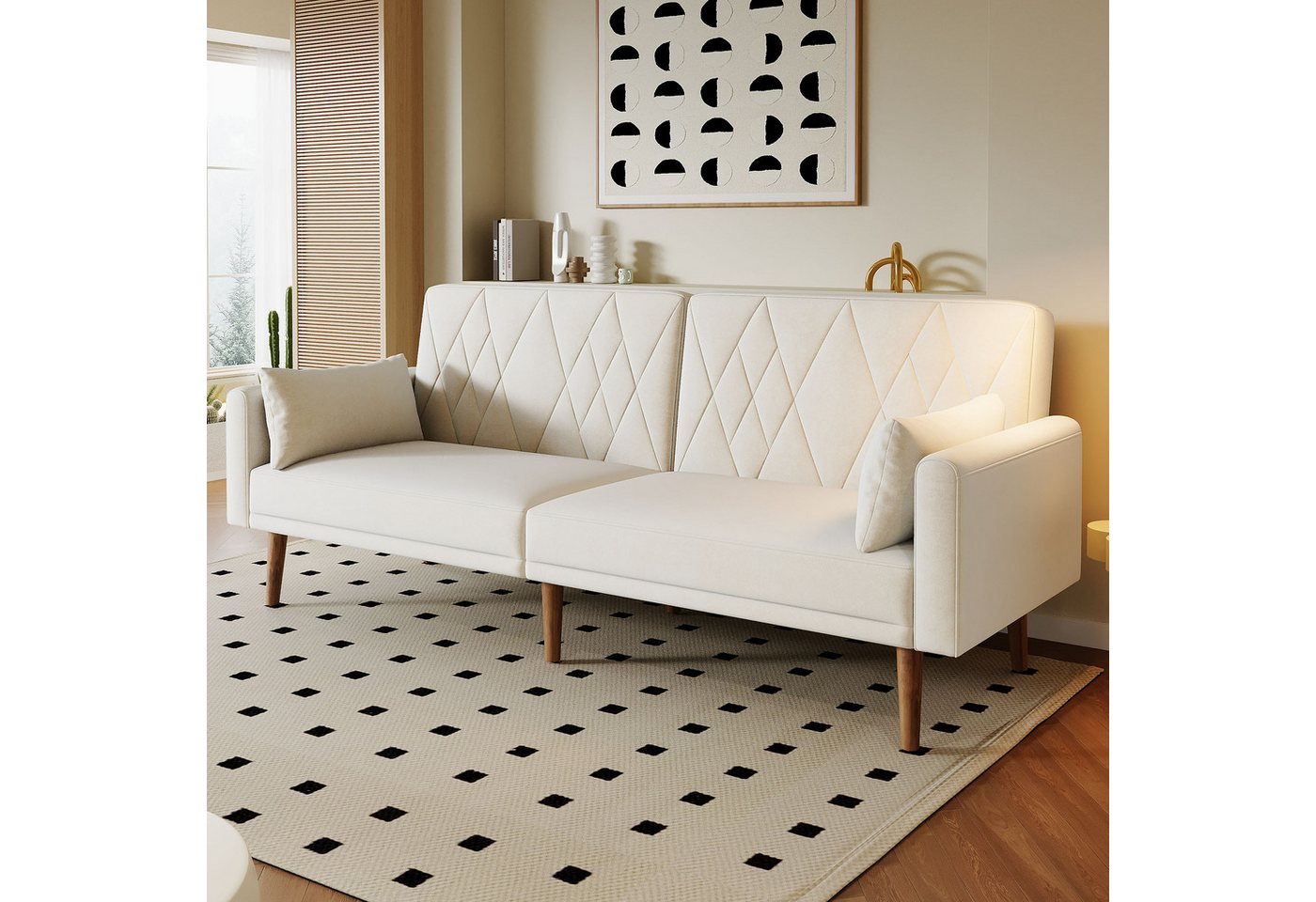 i@home Schlafsofa Kleines Sofa,Zweisitzer-Sofa,Schlafsofa,Schlafsofa mit Schlaffunktion, Samtstoff,geeignet für Wohnzimmer,Schlafzimmer,Heimkino,Gästezimmer, Mehrfach verstellbare Rückenlehne, Samtbezug, Massivholz-Füße von i@home
