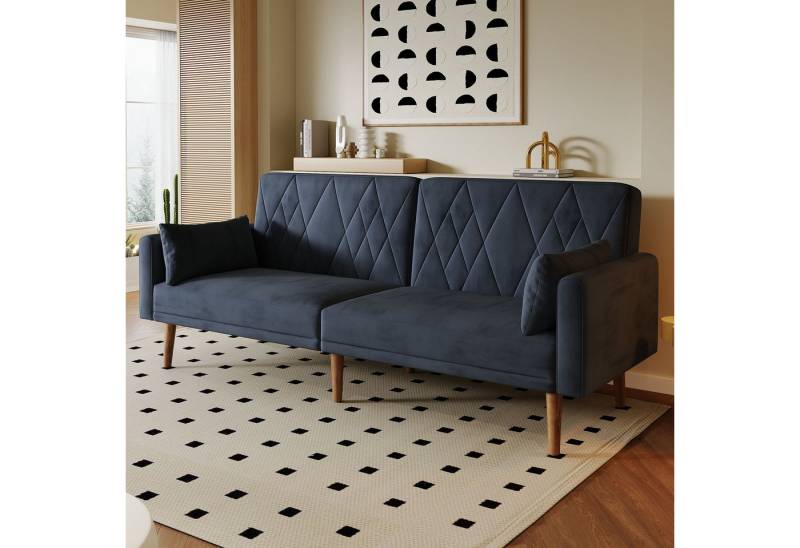 i@home Schlafsofa Kleines Sofa,Zweisitzer-Sofa,Schlafsofa,Schlafsofa mit Schlaffunktion, Samtstoff,geeignet für Wohnzimmer,Schlafzimmer,Heimkino,Gästezimmer, Mehrfach verstellbare Rückenlehne, Samtbezug, Massivholz-Füße von i@home