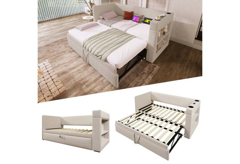 i@home Schlafsofa Polster-Schlafsofa 90x190 cm mit USB & Ausziehbett, Grau/Beige, Daybett, Multifunktionales Schlafsofa mit Ladefunktion i@home Schlafsofa Polster-Schlafsofa 90x190 cm mit USB & Ausziehbett, Grau/Beige, Daybett, Multifunktionales Schlafsofa mit Ladefunktion von i@home