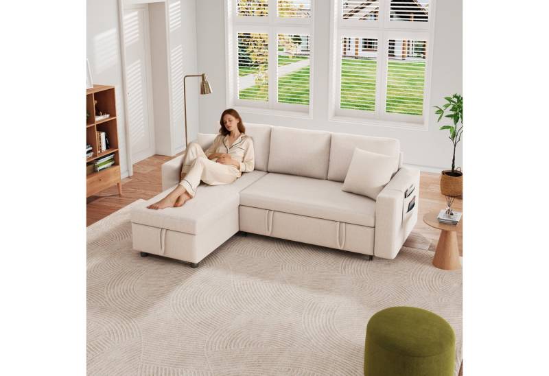 i@home Schlafsofa mit Bettkasten & Schlaffunktion, L-Form EckSofa mit austauschbarer Chaiselongue, Stoffsofa in Beige i@home Schlafsofa mit Bettkasten & Schlaffunktion, L-Form EckSofa mit austauschbarer Chaiselongue, Stoffsofa in Beige von i@home