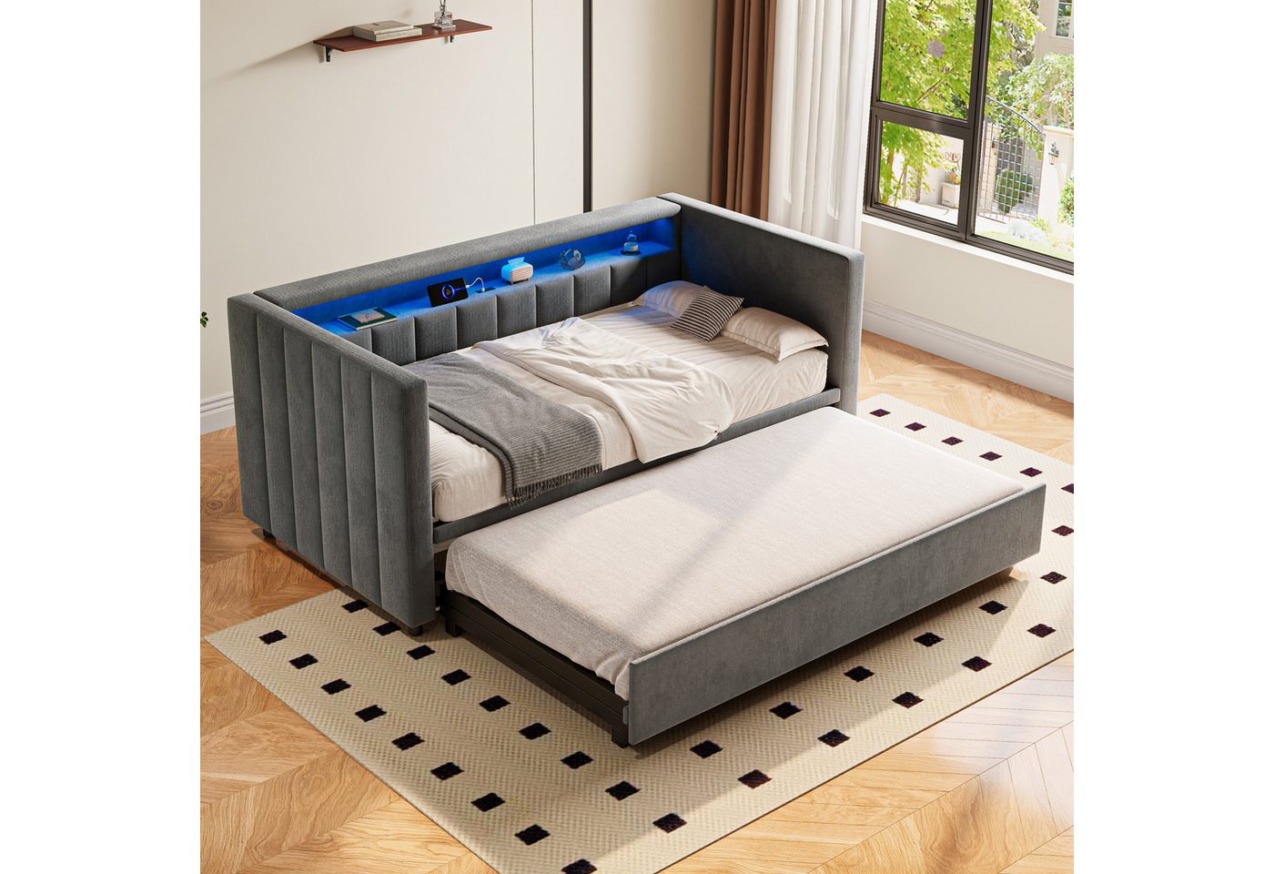 i@home Schlafsofa mit Stauraum, USB-C, LED-Beleuchtung & Samtbezug, Ausziehbett 90x190 cm, Grau i@home Schlafsofa mit Stauraum, USB-C, LED-Beleuchtung & Samtbezug, Ausziehbett 90x190 cm, Grau von i@home