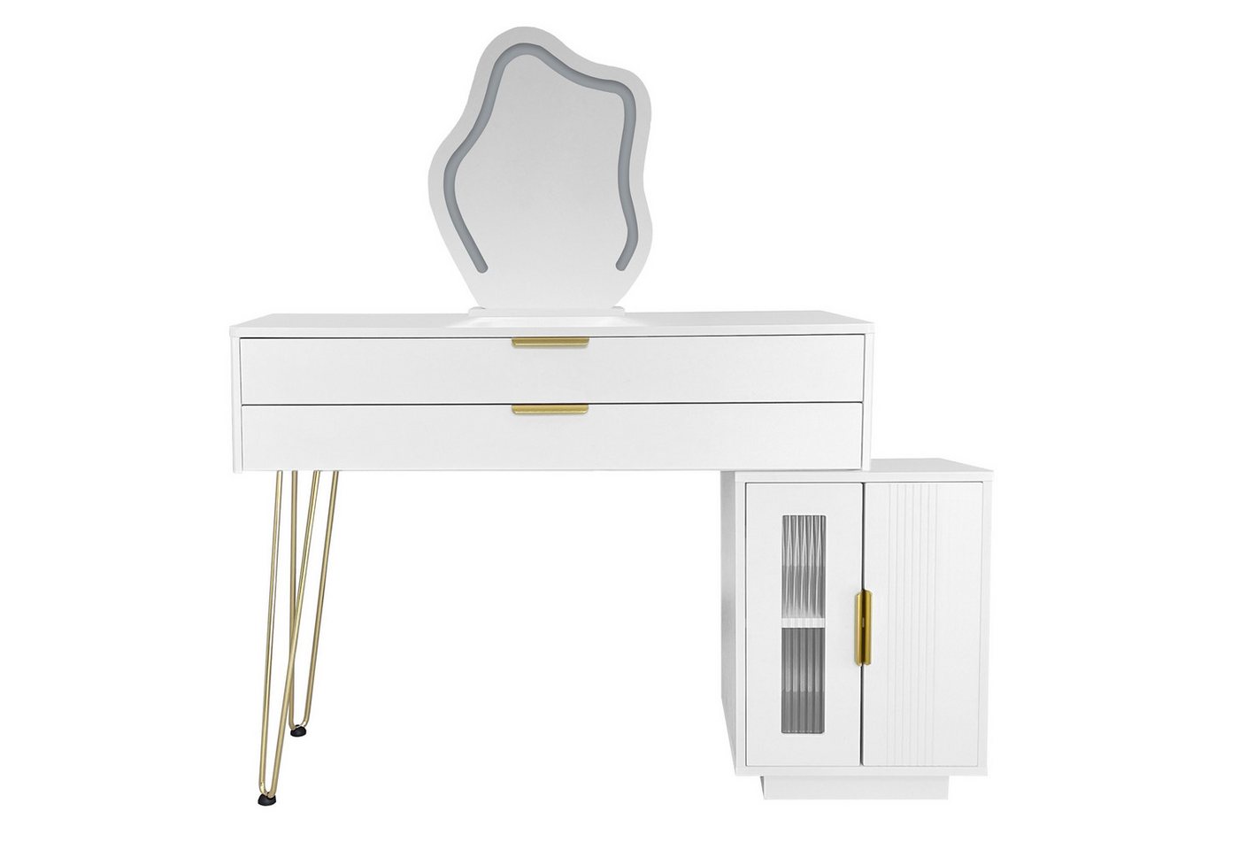 i@home Schminktisch Weißes Schminktisch-Set mit LED-beleuchtetem Spiegel, (1 Schminktisch ohne Hocker), Mit ausziehbarem Design, Maße:B100/H78/T40 cm von i@home