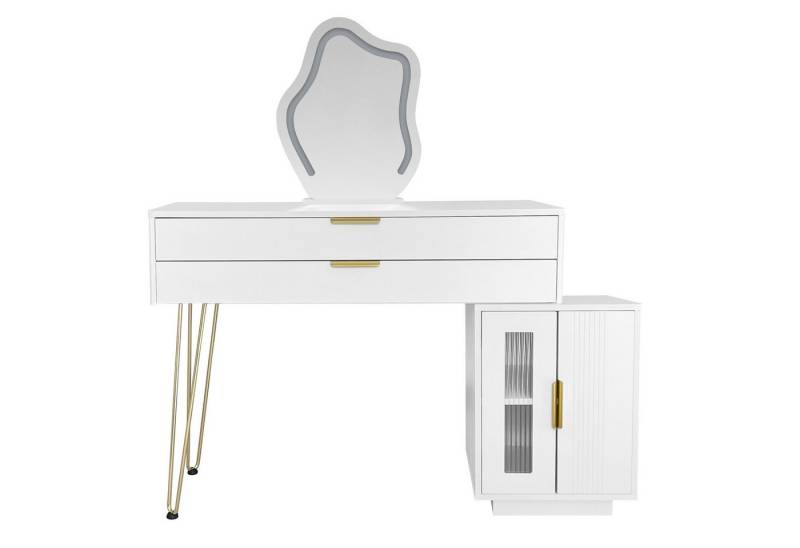 i@home Schminktisch Weißes Schminktisch-Set mit LED-beleuchtetem Spiegel, (1 Schminktisch ohne Hocker), Mit ausziehbarem Design, Maße:B100/H78/T40 cm von i@home