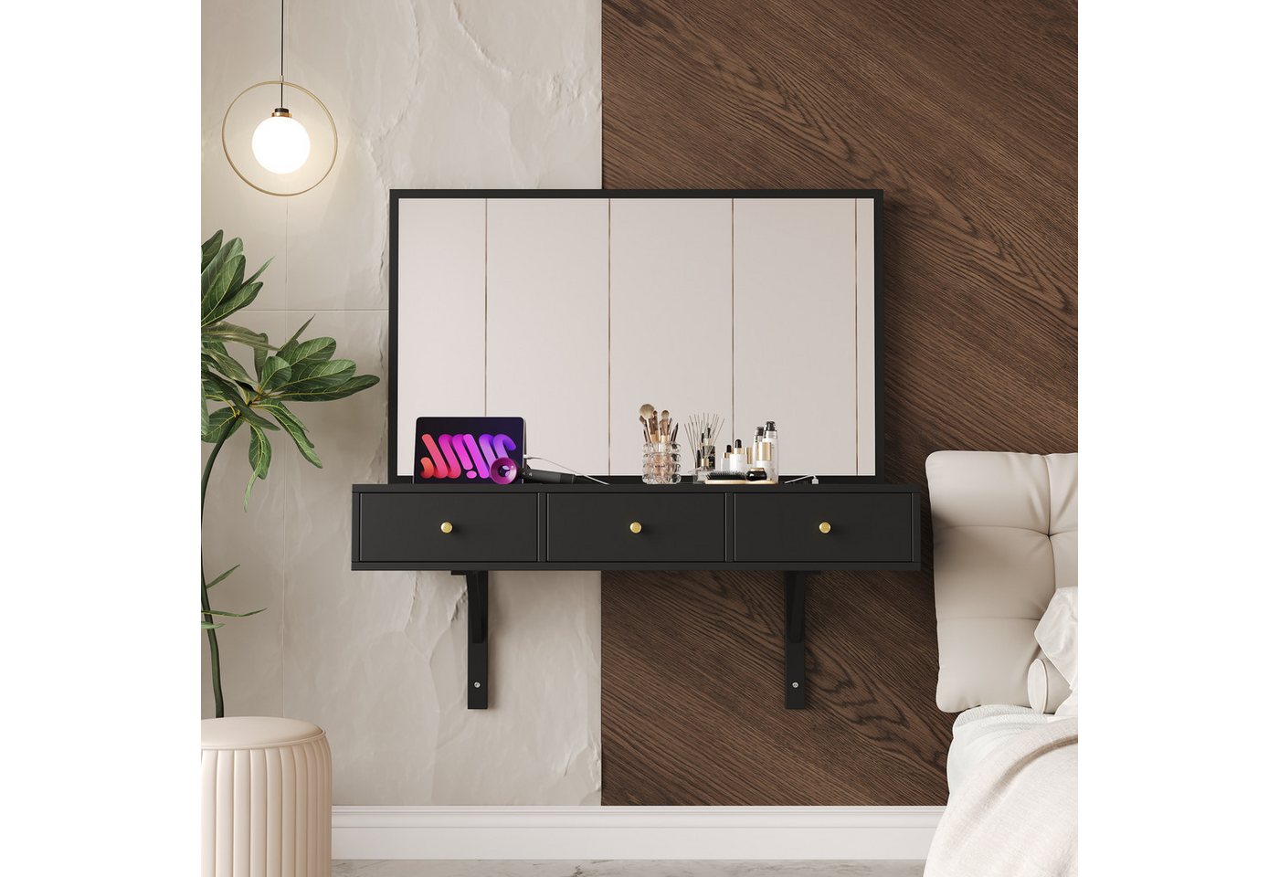 i@home Schminktisch mit Spiegel Hängend, 100x105x45 cm, Schwarz i@home Schminktisch mit Spiegel Hängend, 100x105x45 cm, Schwarz von i@home