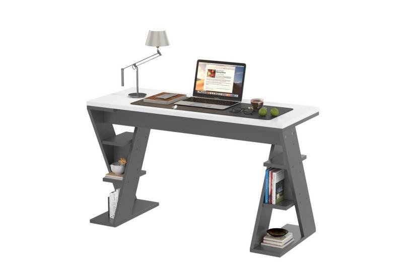 i@home Schreibtisch Bürotisch,grau+weiß (Packung set, 1Tisch), mit Halterung und Lagerregal,120*50*74 cm von i@home