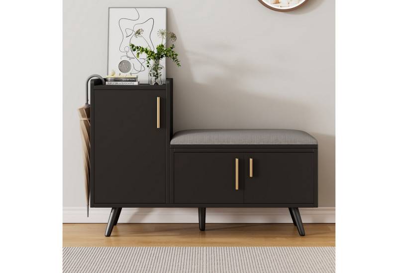 i@home Schuhbank Moderne Schuhbank Schuhtruhe Sitzbank mit drei Stauraumtüren (Mit asymmetrischen Metallgriffen und mehreren Ebenen zur Aufbewahrung, Maße: B100/T34/H69 cm) von i@home