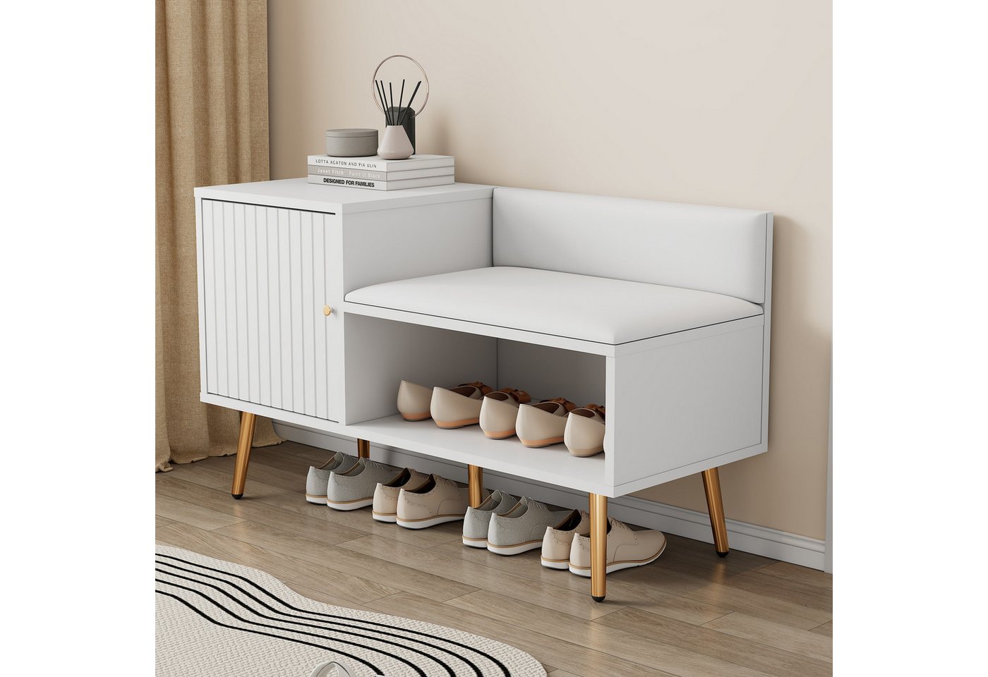 i@home Schuhbank Moderne luxuriöse Schuhtruhe mit Stauraum gepolsterter Sitzbank (Rückenlehne-Schuhregal mit Metallgriffen und Metallbeinen, Perfekt für den Eingangsbereich - Maße: B100/T40/H58 cm), Gepolsterte Sitzbank i@home Schuhbank Moderne luxuriöse Schuhtruhe mit Stauraum gepolsterter Sitzbank (Rückenlehne-Schuhregal mit Metallgriffen und Metallbeinen, Perfekt für den Eingangsbereich - Maße: B100/T40/H58 cm), Gepolsterte Sitzbank von i@home