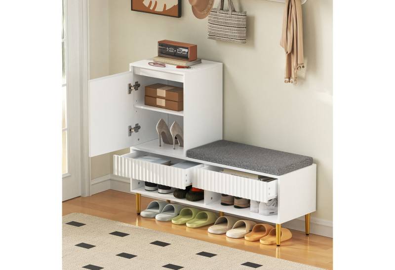 i@home Schuhschrank mit Sitzbank, Weiß 1 Tür,2 Schubladen, 2 offenen Ablagefächern, gepolstert, 100*35*90cm i@home Schuhschrank mit Sitzbank, Weiß 1 Tür,2 Schubladen, 2 offenen Ablagefächern, gepolstert, 100*35*90cm von i@home