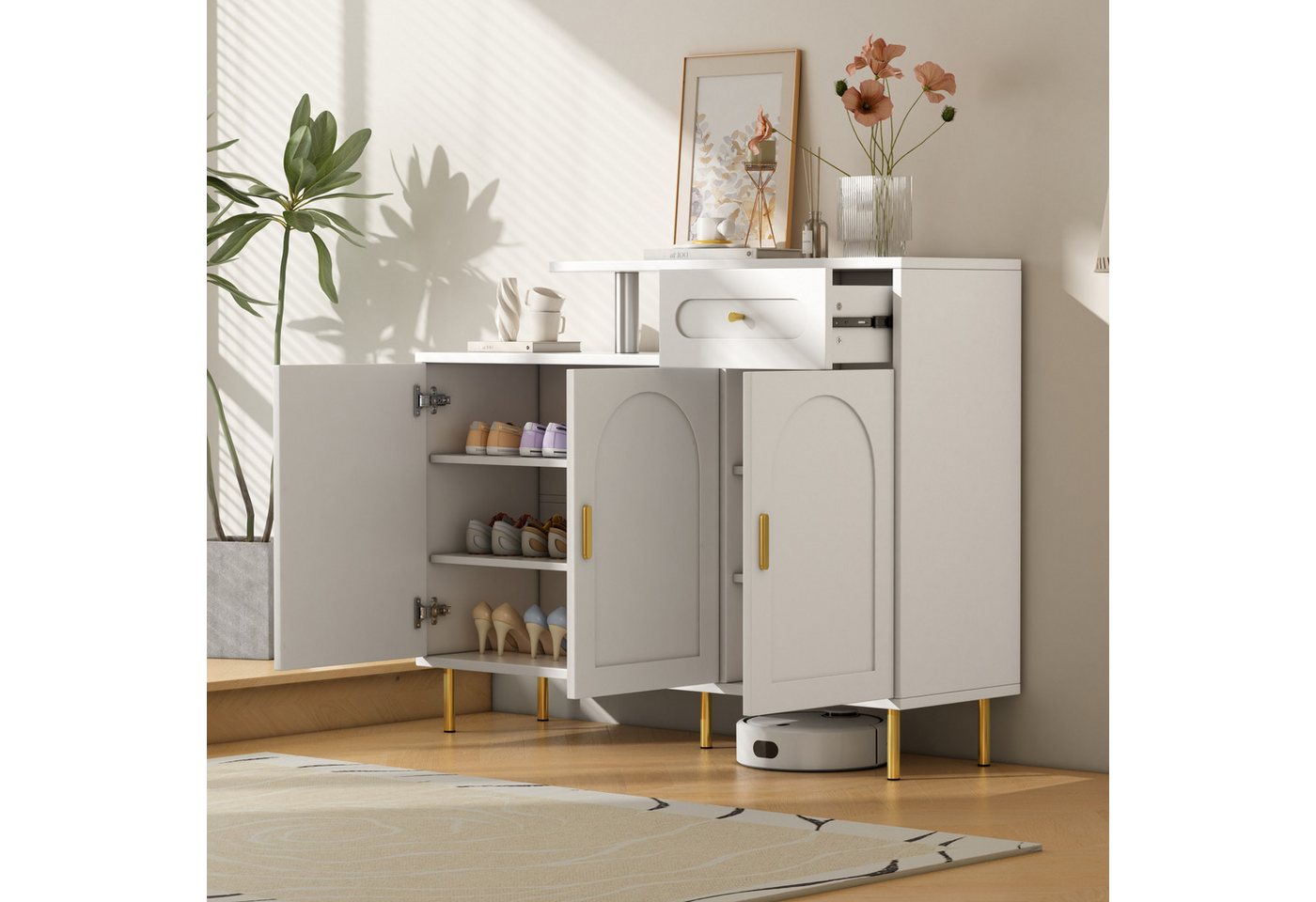 i@home Sideboard Kommode/Sideboard/Schuhschrank mit Metallgriffen (1 Schublade und 3 Türen,auf Metallfüßen,Weiß Maße: B120 × H92 × T35 cm), Minimalistisch, vielseitig, wasserabweisend & kippsicher. von i@home