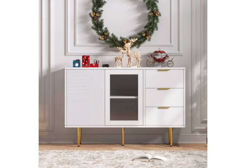 i@home Sideboard Kommode mit 3 Schubladen und 2 Türen, mit Metalfüßen und Glastüren (Maße: 120 x 38 x 79.5 cm, 2 St) von i@home