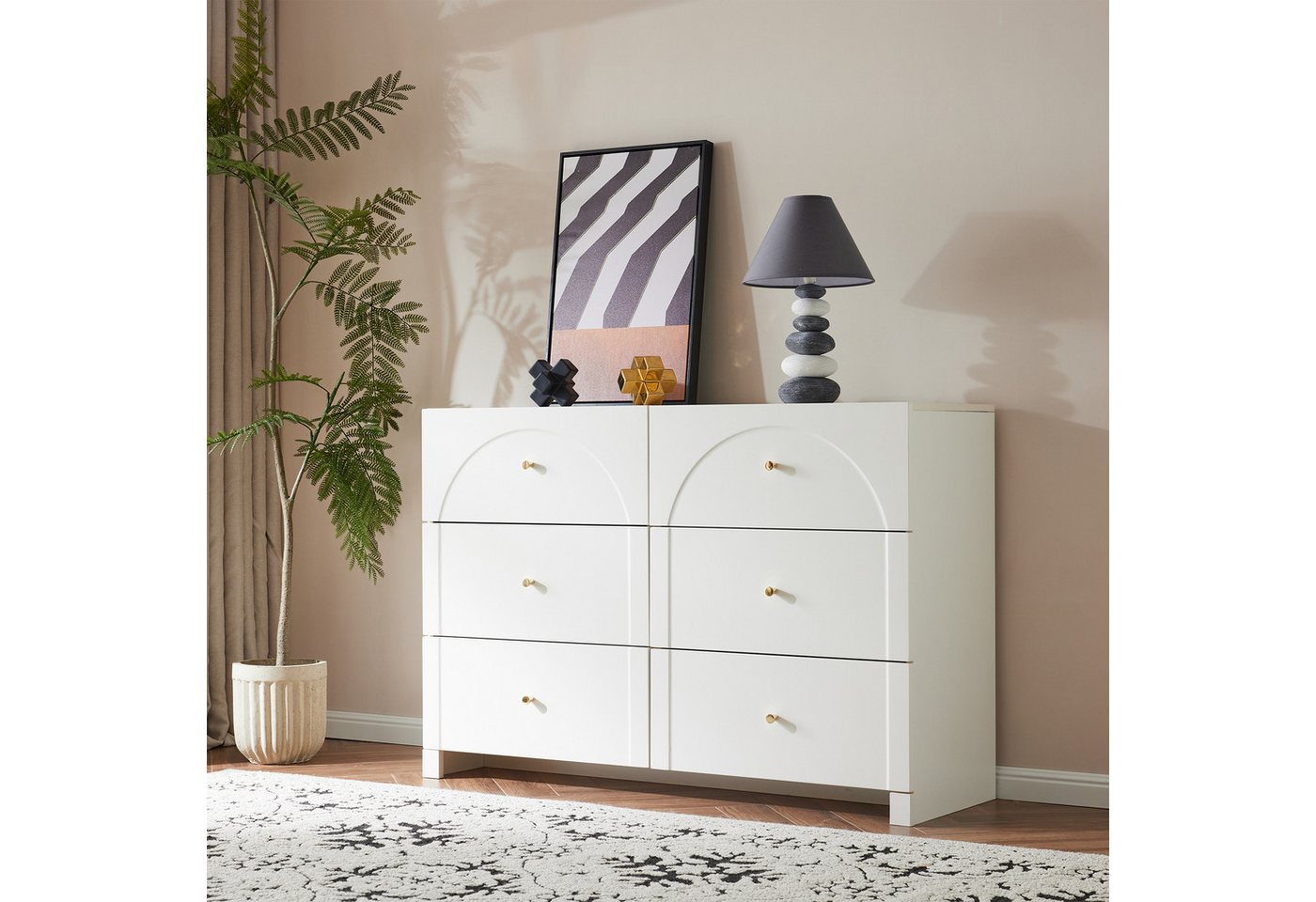i@home Sideboard Kommode mit 6 Schubladen–Weiße Türkommode (mit Schubladen für Wohnzimmer und Schlafzimmer Maße: H82/B120/T40 cm) von i@home