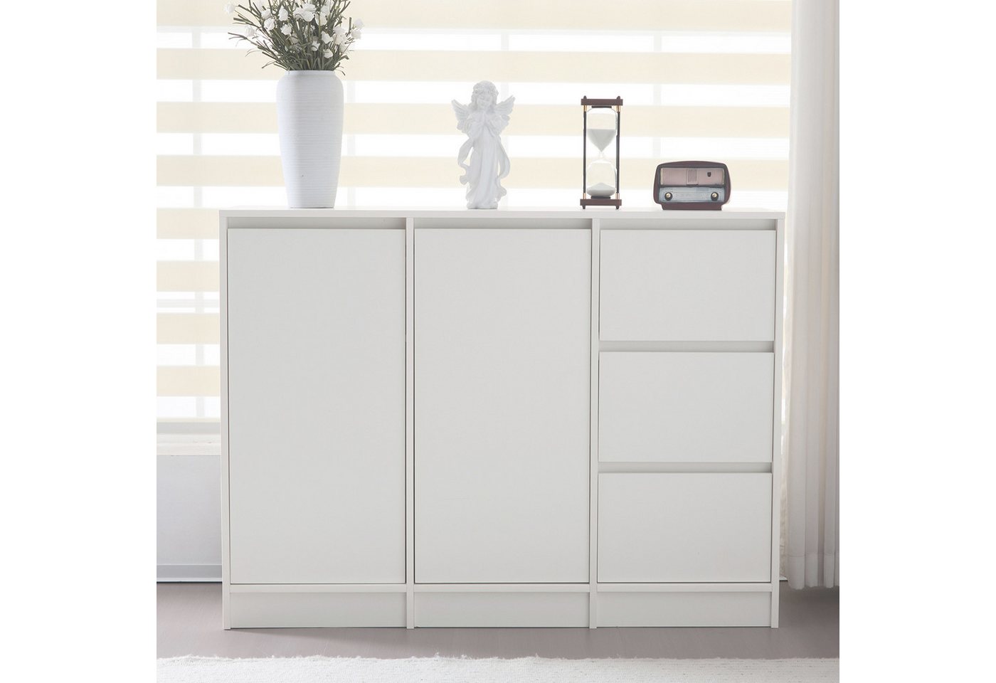 i@home Sideboard Moderne Sideboard Kommode Schuhschrank mit großem Stauraum (zwei Türen und drei Schubladen mit einem verstellbaren Regal, für Esszimmer,Wohnzimmer oder Küche,Weiß, Maße: 120*90*35 cm) von i@home