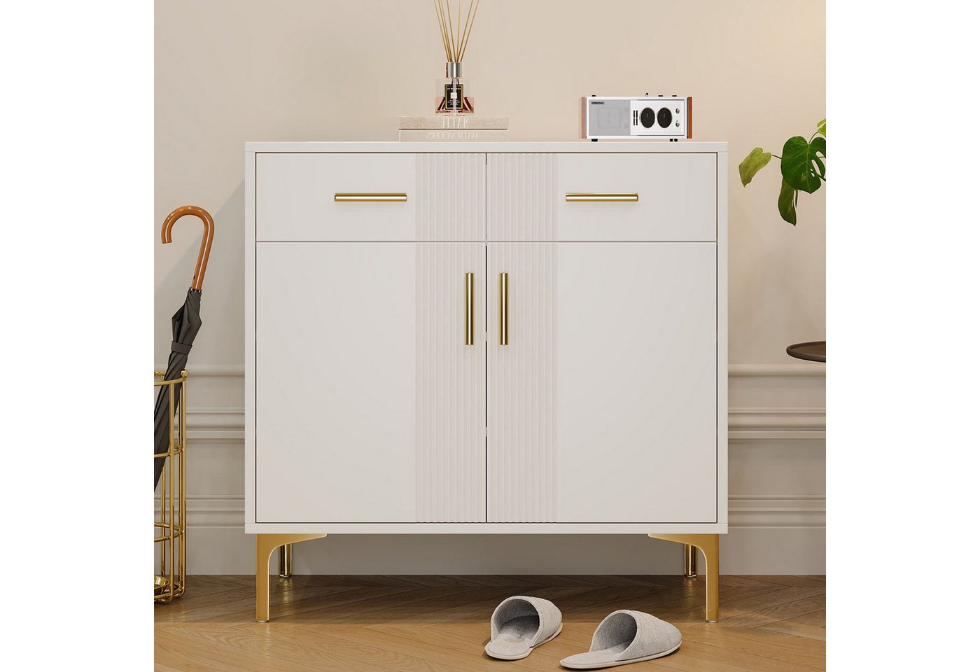 i@home Sideboard Moderne Sideboard-Kommode mit 2 Türen und 2 Schubladen (Aufbewahrungsschrank mit Metallgriffen und Metallfüßen für Wohnzimmer, 80 cm (B) × 35 cm (T) × 79.5 cm (H) von i@home