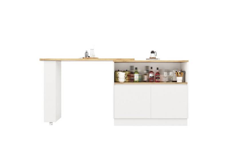 i@home Sideboard Um 360° drehbare Essbar (Hauptkörper 90 x 45 x 100 cm) (Bis 60 kg belastbar, geeignet für Küchen und Essenzimmer), drehbares Sideboard mit Ablageflächen und Changhong-Glas, weiß von i@home