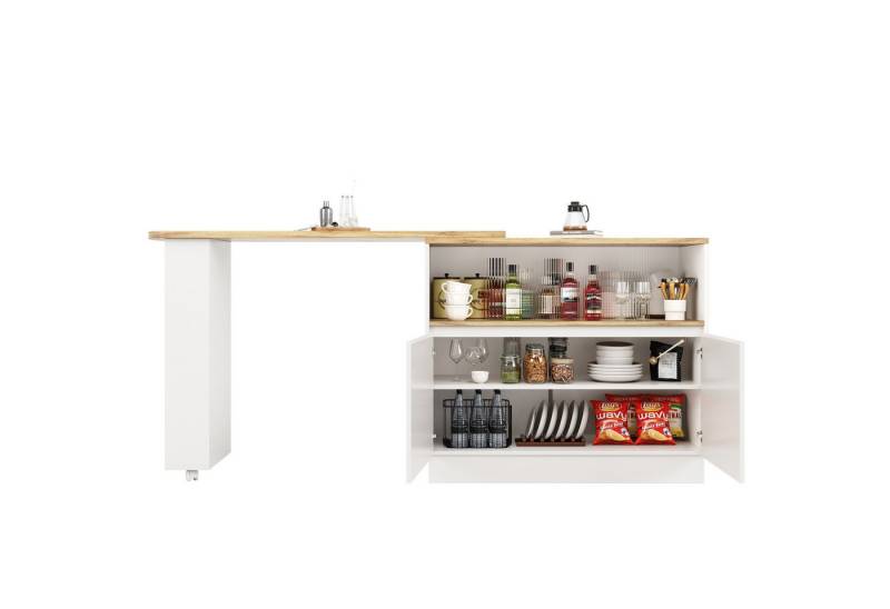 i@home Sideboard Um 360° drehbare Essbar (Hauptkörper 90 x 45 x 100 cm) (Bis 60 kg belastbar, geeignet für Küchen und Essenzimmer), drehbares Sideboard mit Ablageflächen und Changhong-Glas, weiß von i@home