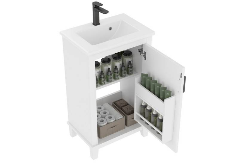 i@home Waschbeckenschrank Badezimmerschrank,Waschtisch, weiß/grau (Packung set) mit Keramikwaschbecken, Türregale und verstellbare Regale,51x34x83cm von i@home
